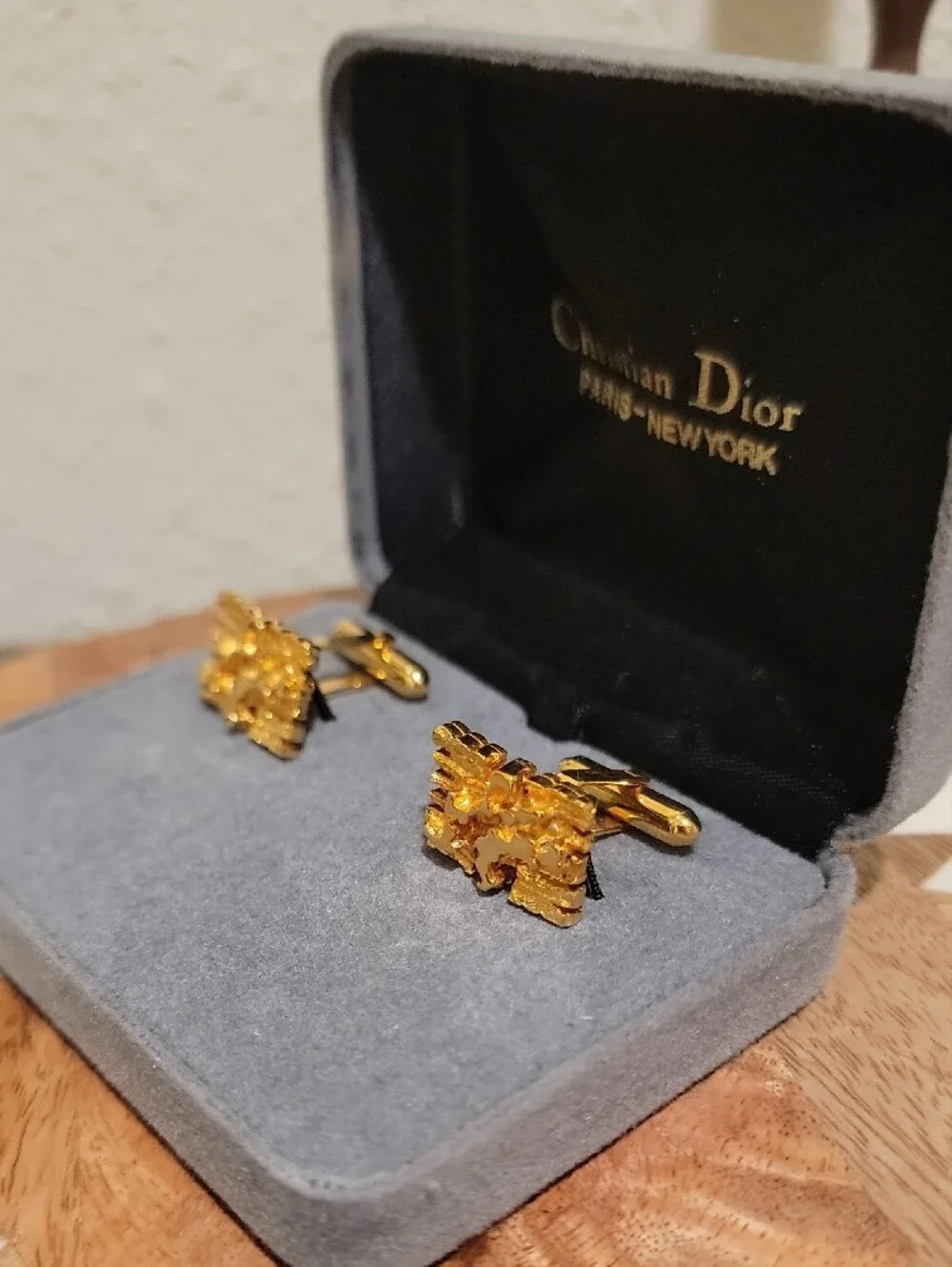 Vintage Christian Dior Gold-Tone Cuff Links New In Box